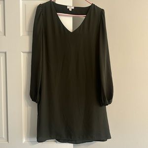 Olive Green v-neck shift dress with back cutout